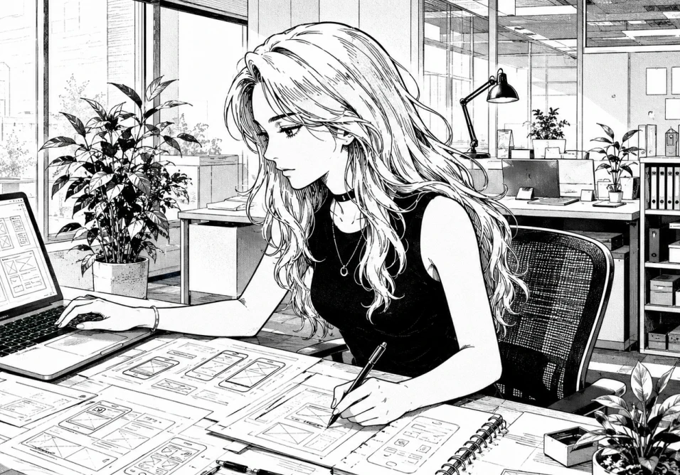 Suzi Yen — 黑白漫畫風個人 portrait